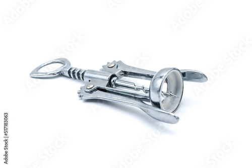metal corkscrew on white background