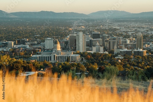 Beautiful shot of Salt Lake City with the Capitol Building in the evening