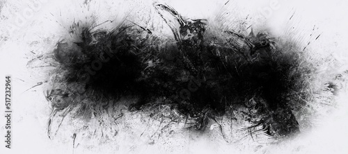 An abstract paint splatter frame in black and white. black and white designed grunge border. Vintage black and white noise texture. Abstract splattered background for vignette. 