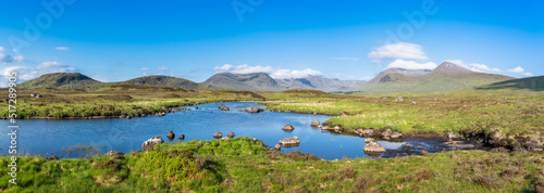 Rannoch Moor moorland near Loch Rannoch and Glencoe peaks in Scotland