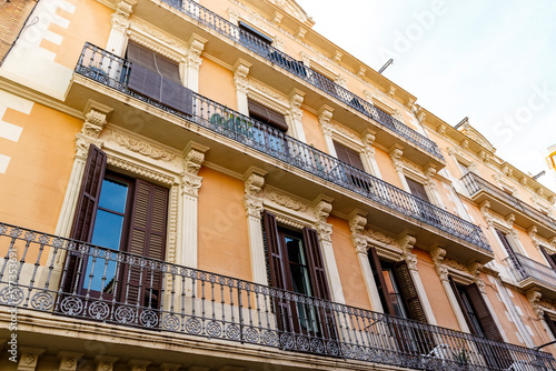 Exterior of an old apartment building in Sant Andreu, Barcelona, Catalonia, Spain, Europe