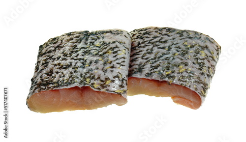 pieces of fresh raw pike fish isolated on white