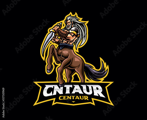 Centaur mascot logo design. Vector illustration centaur with sword weapon. Logo illustration for mascot or symbol and identity, emblem sports or e-sports gaming team