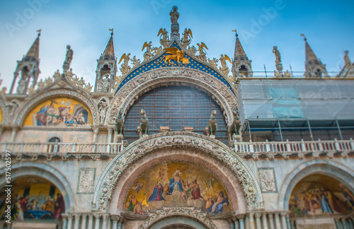 Beautiful roof ornaments at the Basilica San Marco at St. Mark's Square in Venice, Italy 