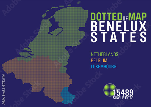dotted map of the benelux states netherlands, belgium and luxembourg