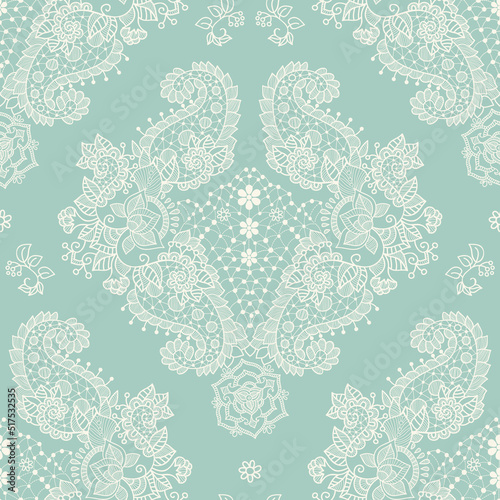 Vector lace seamless pattern. Light damask wallpaper. Vintage vector lacy. Lace romantic decor. Tile background. Wedding romantic wallpaper. Paisley wedding design. Indian decorative pattern