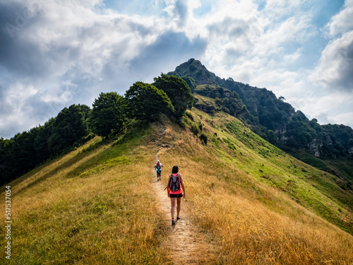 Trekking scene in the Italian alps of Lake Como