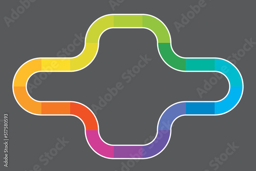 Multi-colored rainbow path design similar to game board. Vector illustration of connected path on grey background, perfect for infographics.