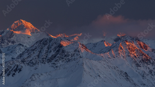 Burning sunset over winter ridge