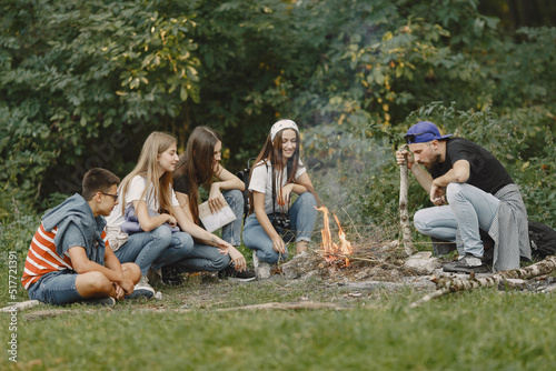 Groups of friends camping in the forest