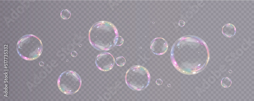 Bubble PNG. Set of realistic soap bubbles. Bubbles are located on a transparent background. Vector flying soap bubbles. Water glass bubble realistic png 