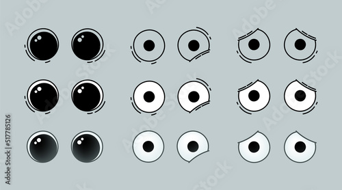 Googly eyes doodle facial expression vector set. Plastic wobbly eyeball collection for toy face decoration.