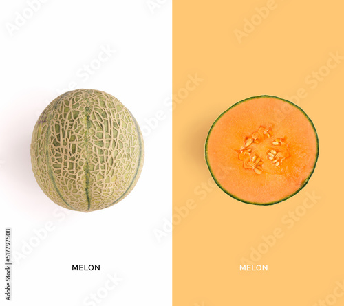 Creative layout made of melon. Flat lay. Food concept. melon on color background.