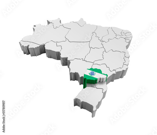 Brazil map with Paraná state flag in 3d render
