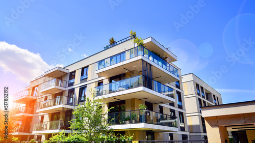 Modern apartment building facade, new apartment buildings exterior.