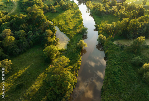 Vistula River, near Oświęcim, Poland, seen from a drone