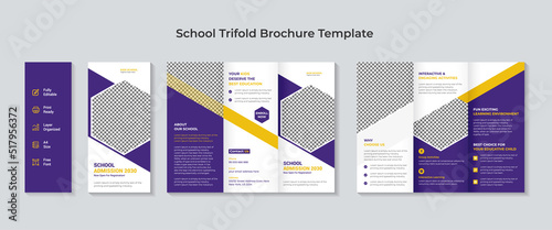 School admission tri-fold brochure template. Kids education admission and back to school admission trifold brochure template.