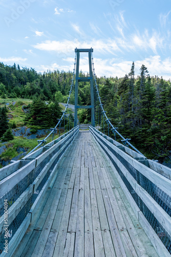 The suspension bridge in the ghost town of La Manche, Newfoundland has been reconstructed since the town was abandoned due to a flood in the 1960s.