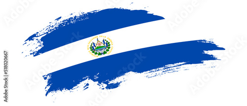 National flag of El Salvador with curve stain brush stroke effect on white background