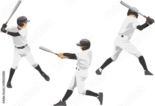 野球選手バッティングのイメージイラストセット