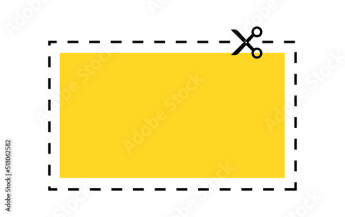 Yellow coupon for sale. Discount template with dotted cut line and scissors icon on white background.