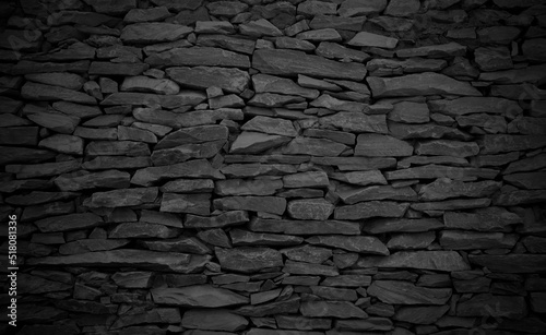 Dark grey brick stone wall texture background with vintage style for design art work.