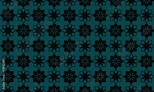 Seamless geometric Black Blue pattern background. Seamless abstract pattern with flowers. Vector illustration with blossoming flower Floral Green wallpaper Fabric design textile Modern stylish texture