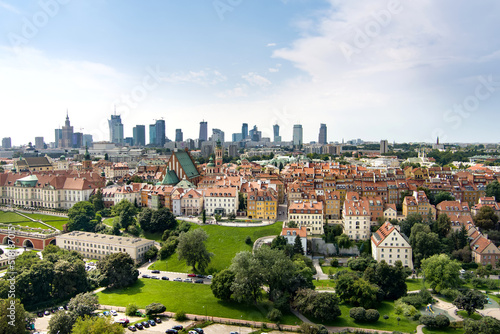Aerial view of Warsaw's Old Town, which was completely destroyed during the World War II and later restored to its prewar appearance.