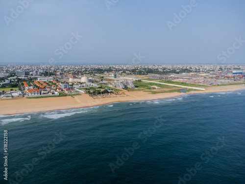 Aerial view of port and palais de congres in Cotonou, Benin