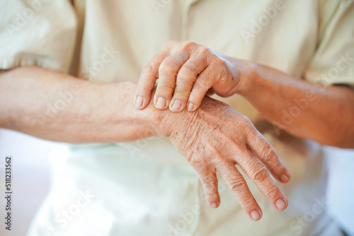 Wrist pain in the elderly or diseases related to rheumatism. Concept of health problems in the elderly.