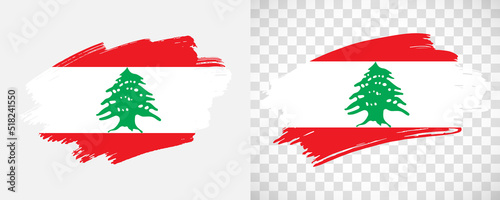 Artistic Lebanon flag with isolated brush painted textured with transparent and solid background