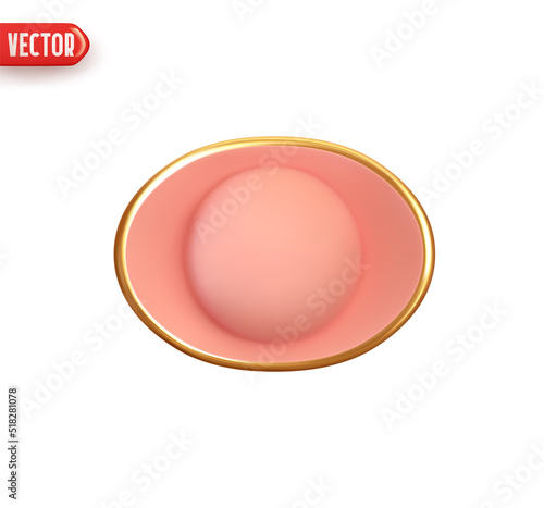 Yuan Bao Chinese gold coin. Imperial pink ingot YuanBao iambic. Realistic 3d design element. Icon isolated on white background. Vector illustration