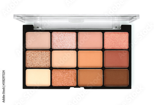 Palette of eyeshadow isolated on white background, top view
