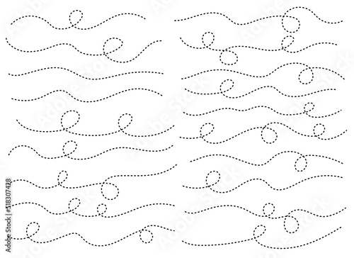 Hand drawn dotted curved line shape. Curved line icon collection. Vector illustration isolated on white background