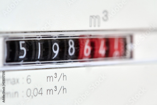 Close-up of indicators of household natural gas meter