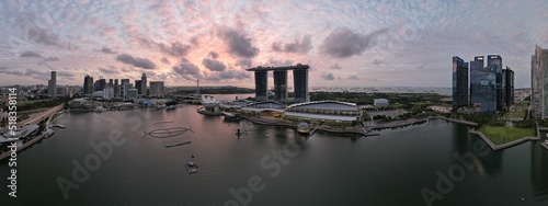 Aerial View of The Picturesque Marina Bay Sands Casino and Hotel, The Shoppes, Singapore Flyer and the Art MuseumAerial View of The Picturesque Marina Bay Sands Casino and Hotel, The Shoppes, Singapor