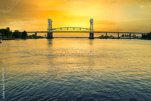 Cape Fear Memorial Bridge at Wilmington NC USA at sunset.