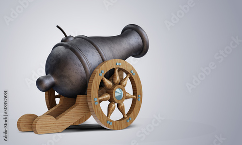 3d ancient cannon seen from behind