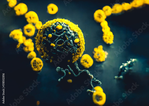 Enterovirus infecting human cell, polio like virus, pandemic concept 3d rendering