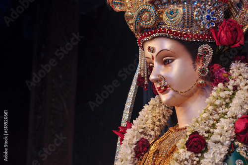 Idol statue of Goddess Maa Durga, happy navratri and dussehra 