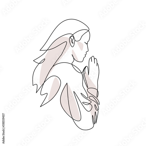 vector illustration of praying girl drawn in line-art style