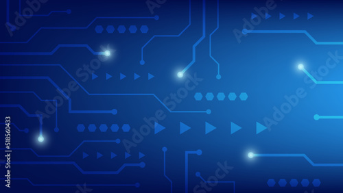 Hi-tech digital circuit board. AI pad and electrical lines connected on blue lighting background. futuristic technology design element concept