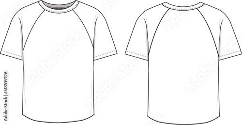 Raglan sleeve shirt tee technical drawing illustration short sleeve blank streetwear mock-up template for design and tech packs.