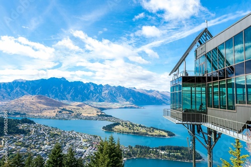 Scenic view of a resort area in Queenstown, New Zealand on a sunny day