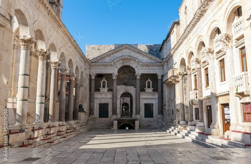 Beautiful view of the peristyle of the Diocletian's Palace in Split, Croatia