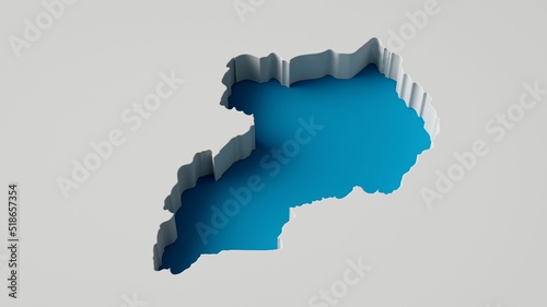 Country shape of Uganda 3d illustration Map 3d inner extrude map Sea Depth with inner shadow.