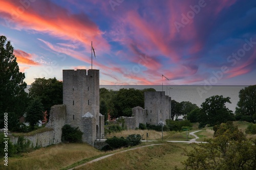 Visby Medieval City Wall during sunset