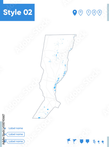 Santa Fe, Argentina - stroke map isolated on white background with water and roads. Vector map