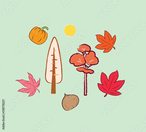 Set of autumn elements in cute flat vector illustration