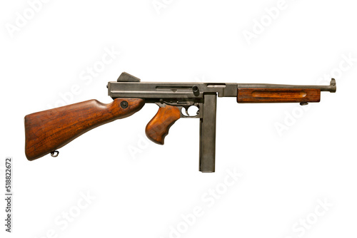 Thompson submachine gun World War II era isolated on white